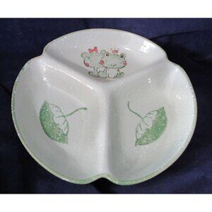 Happy Frog Princess Prince Lilly Pad Flower Divided Bowl Childs Dish EUC